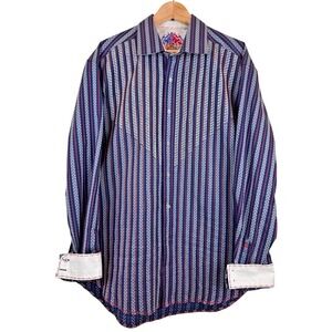 Robert Graham Men's Long Sleeve Flip Cuff Cotton Silk Blend Button Up‎ Shirt XL